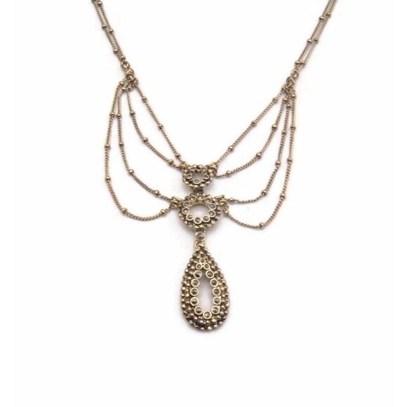 Monet Victorian Revival Festooned Marcasite Drop Bib Necklace Gold Tone 16-18” - Picture 1 of 13